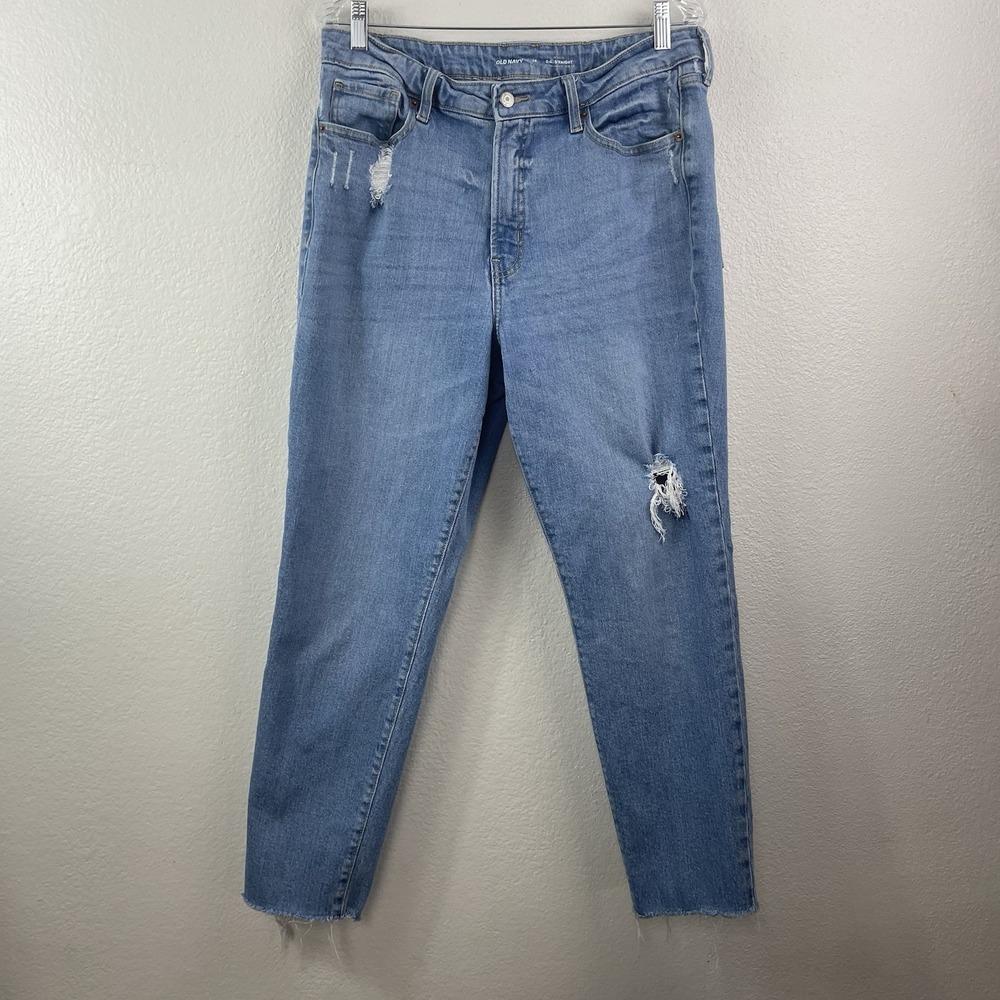 Old Navy Jeans Womens 14 High Rise‎ OG Straight Distressed Stretch Denim
